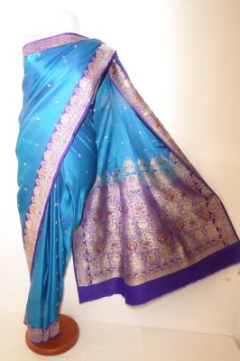 Benarsi Brokatsari Satinseide enzianblau - B-Ware