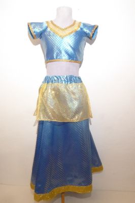 Kids Lengha Choli hellblau mit goldenen Punkten und Tüll-Volant