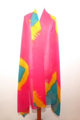 Bunter Bauchtanzschleier - fuchsia mit gelb und petrol