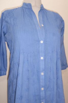 Baumwoll-Bluse 'Preetam' handbestickt blau