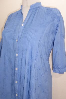 Baumwoll-Bluse 'Preetam' handbestickt blau