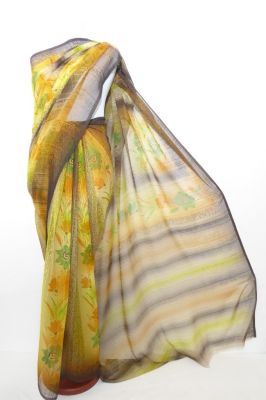 Lagerräumung - Chiffonsari Brasso gelb-orange-oliv