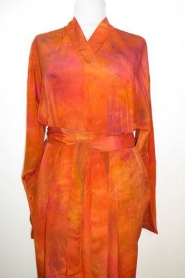 Morgenmantel aus reiner Seide orange, Seidenkimono orange XL