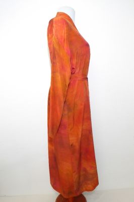 Morgenmantel aus reiner Seide orange, Seidenkimono orange XL