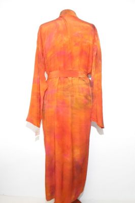 Morgenmantel aus reiner Seide orange, Seidenkimono orange XL