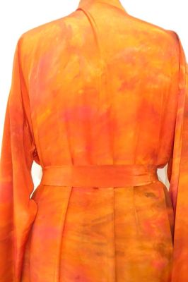 Morgenmantel aus reiner Seide orange, Seidenkimono orange XL