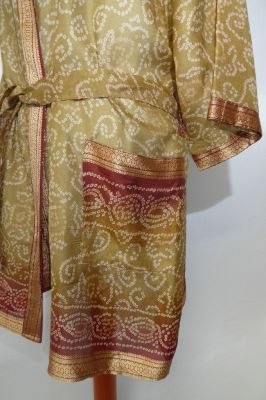 Kimonojacke pastelloliv-hellbraun mit Tie-and-Dye-Muster