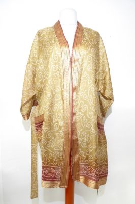 Kimonojacke pastelloliv-hellbraun mit Tie-and-Dye-Muster