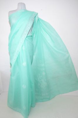 Handbestickter Baumwollsari  Chikan mint II