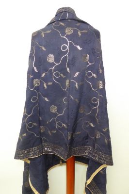 Dupatta aus nachtblauer Seide mit goldener Paillettenstickerei