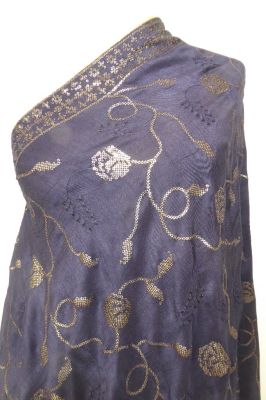 Dupatta aus nachtblauer Seide mit goldener Paillettenstickerei
