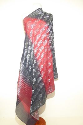 Dupatta Georgette schwarz-rot mit Silberbrokat