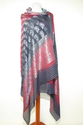 Dupatta Georgette schwarz-rot mit Silberbrokat