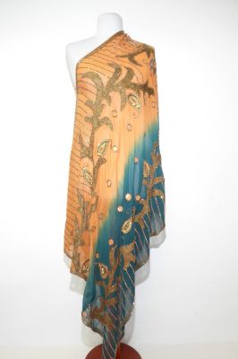 Dupatta Georgette orangebraun-smaragdgrün