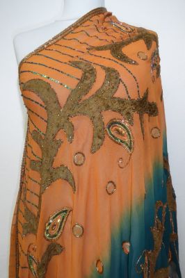 Dupatta Georgette orangebraun-smaragdgrün
