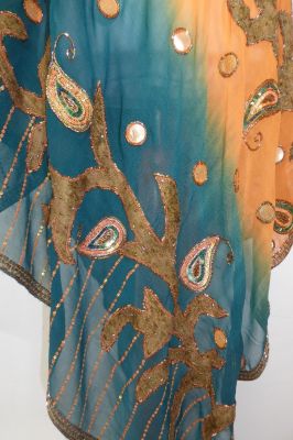 Dupatta Georgette orangebraun-smaragdgrün