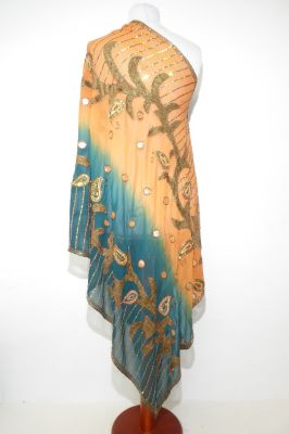 Dupatta Georgette orangebraun-smaragdgrün