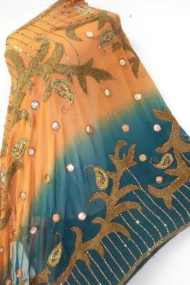 Dupatta Georgette orangebraun-smaragdgrün