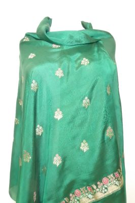 Dupatta Seide grün mit Goldbrokat