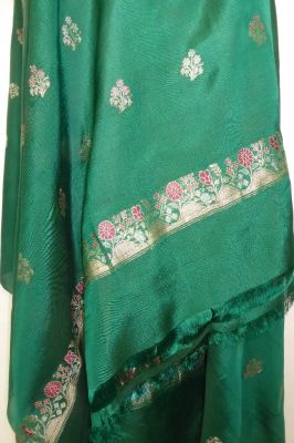 Dupatta Seide grün mit Goldbrokat