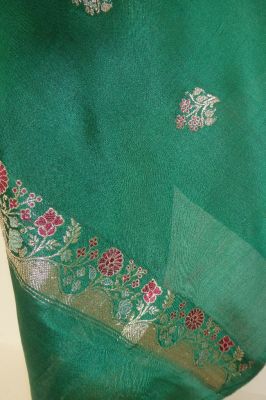 Dupatta Seide grün mit Goldbrokat