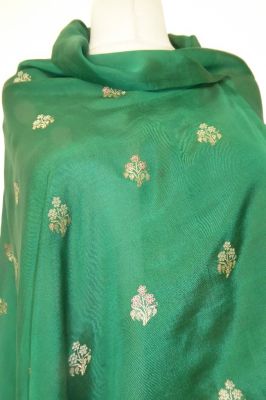 Dupatta Seide grün mit Goldbrokat