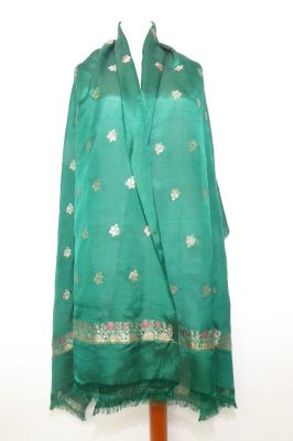 Dupatta Seide grün mit Goldbrokat