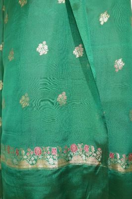 Dupatta Seide grün mit Goldbrokat