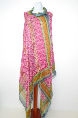 Dupatta aus bedrucktem Seidenchiffon mit Goldstreifen