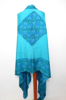 Dupatta Seidensatin türkis mit blau und grün