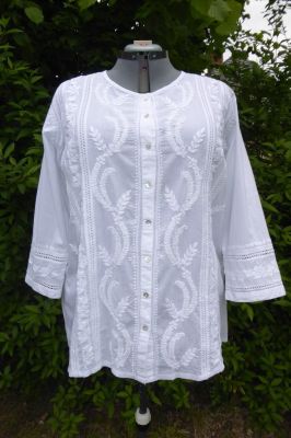 NEU Baumwoll-Bluse Sunita handbestickt weiss XXXL