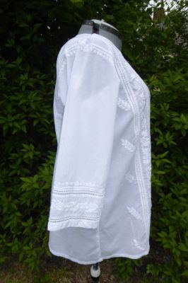 NEU Baumwoll-Bluse 'Sunita' handbestickt weiss XXXL