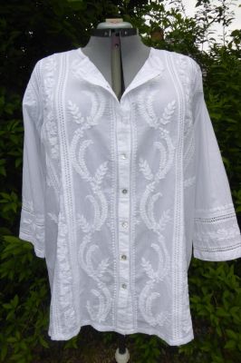 NEU Baumwoll-Bluse 'Sunita' handbestickt weiss XXXL
