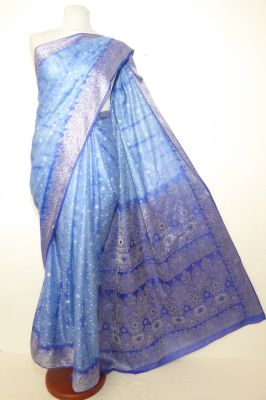 Brokatseidensari hellblau-blau
