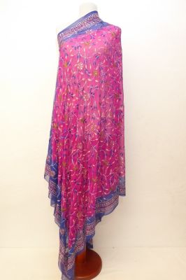 Dupatta Chiffon fuchsia-blau mit Pailletten und Spiegelchen
