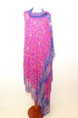 Dupatta Chiffon fuchsia-blau mit Pailletten und Spiegelchen