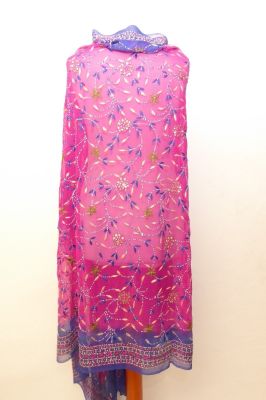 Dupatta Chiffon fuchsia-blau mit Pailletten und Spiegelchen