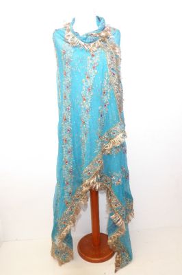 Dupatta Chiffon türkis mit Brokatfransen