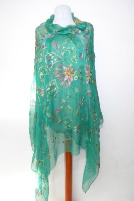 Dupatta Chiffon grün mit goldener Stickerei