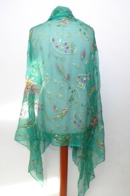 Dupatta Chiffon grün mit goldener Stickerei