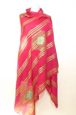 Dupatta Chiffon rubinrot mit goldenen Streifen