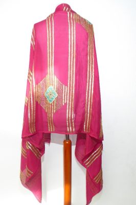 Dupatta Chiffon rubinrot mit goldenen Streifen