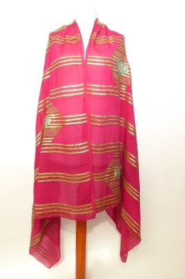 Dupatta Chiffon rubinrot mit goldenen Streifen