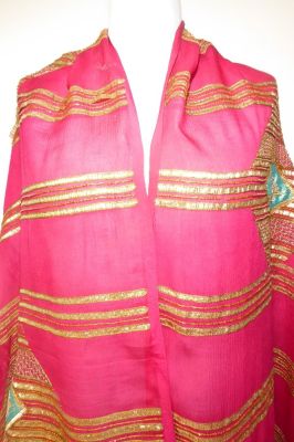 Dupatta Chiffon rubinrot mit goldenen Streifen