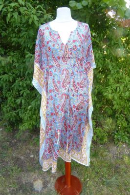 Kaftan Turiya blau-rot mit Paisleys