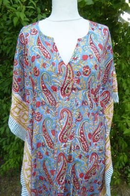 Kaftan 'Turiya' blau-rot mit Paisleys