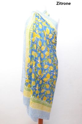 Leichte Stola aus reinem Jaipur-Cotton, Sarong aus indischer Baumwolle handbedruckt