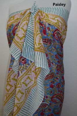 Leichte Stola aus reinem Jaipur-Cotton, Sarong aus indischer Baumwolle handbedruckt
