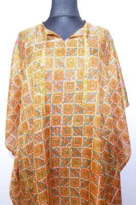Kaftan 'Aneesha' Seide orangegelb und grün