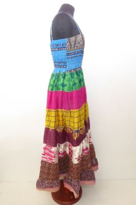 Kleid 'Gypsy' mit blau-braunem Bustier und bunten Volants